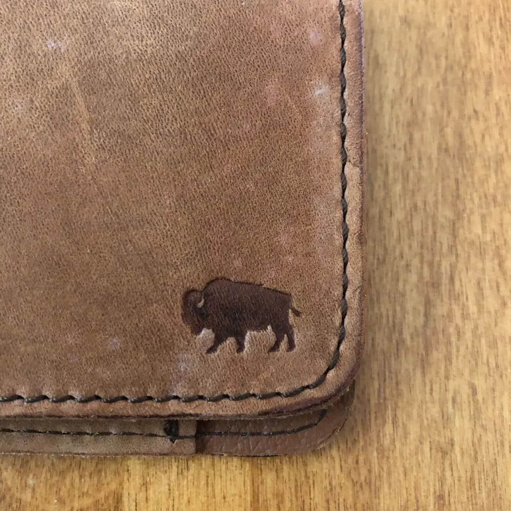 Buffalo Jackson Trading Company Leather Checkbook Wallet Tan Embossed